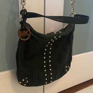 Michael Kors Dark Green Shoulder Bag with Gold Accents